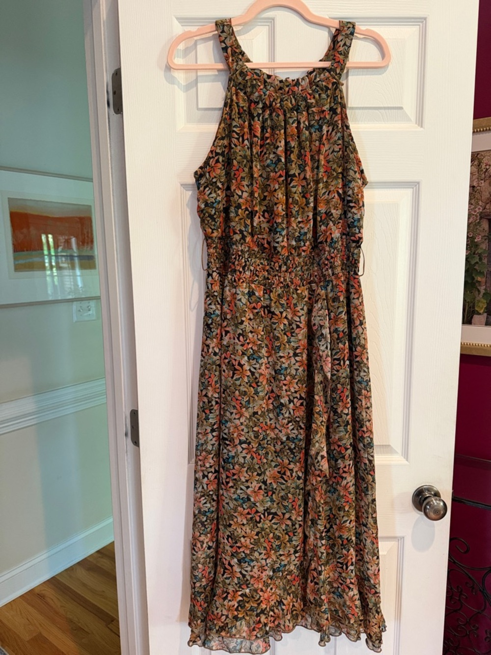Cato Floral High-Neck Maxi Dress in Black, Orange, Blue